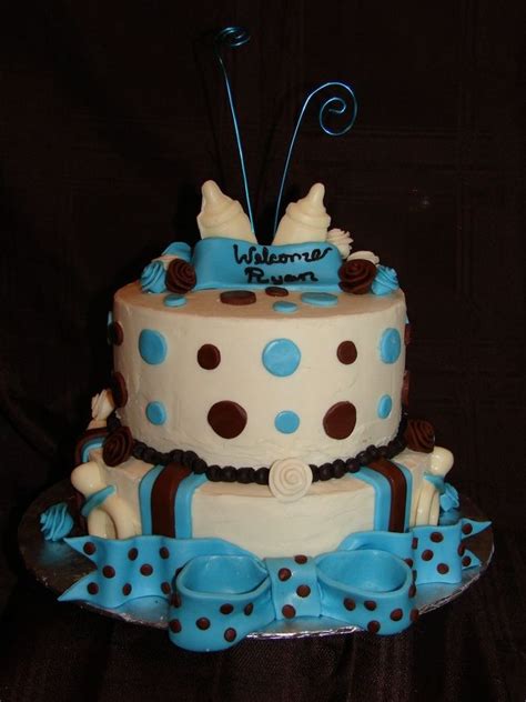 425 x 425 jpeg 53 кб. baby shower cakes for boys | Blue, Brown and polka dot boy ...