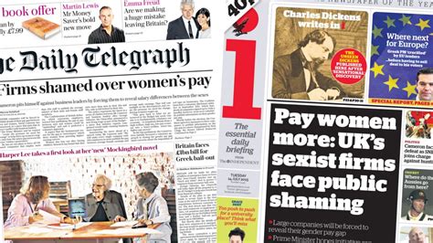 Newspaper Headlines Gender Pay Gap Harper Lee Reviews And A Greek