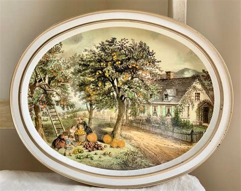 Vintage Currier And Ives Metal Serving Tray American Etsy