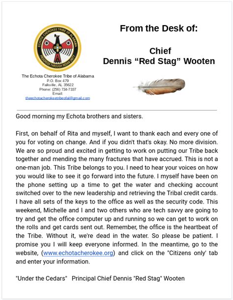 Echota Cherokee Tribe Of Alabama The Chief Speaks