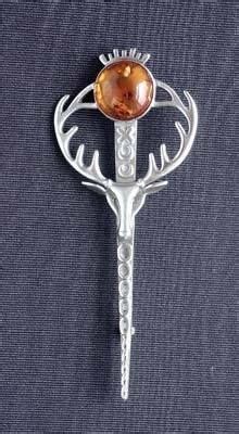 Stag Kilt Pin With Amber Scottish Jewellery Kilt Celtic Jewelry