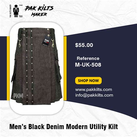 Mens Black Denim Modern Utility Kilt Pak Kilts Maker