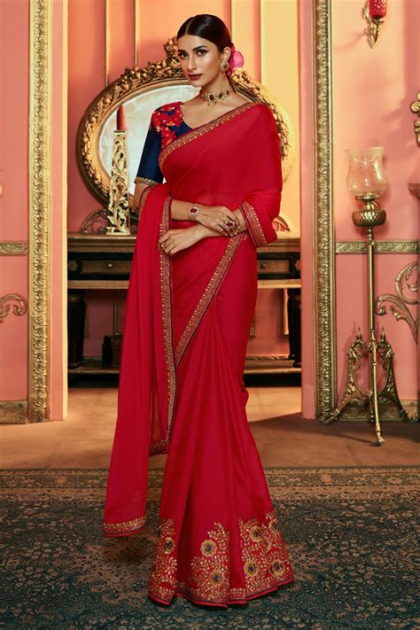 Buy Beautiful Red Zari Embroidered Silk Saree Online Like A Diva