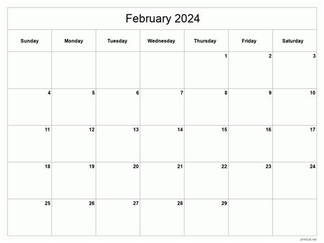 2024 February Monthly Calendar Printable Free Pdf Download Dita Kellsie