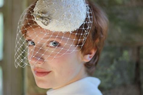 Bridal Hat With Pearls And Birdcage Veil By The Headmistress Bridal