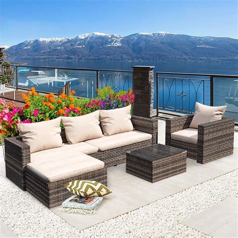Clearance Wicker Patio Sets 4 Piece Patio Furniture Sofa Sets With Wicker Chair 3 Seat Sofa