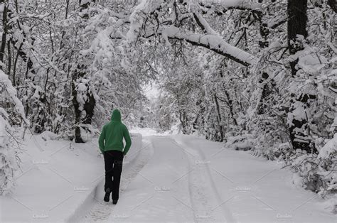 Man Walking In A Path In The Snow High Quality People