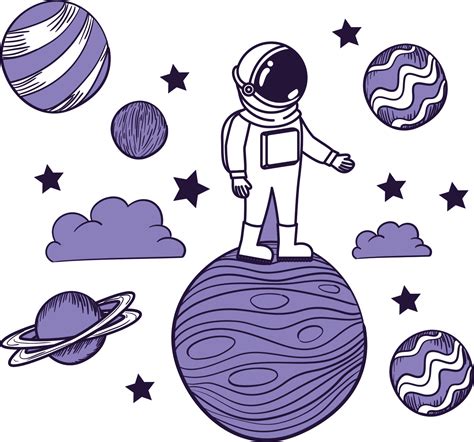 Astronaut Draw With Planets Space Sticker Tenstickers