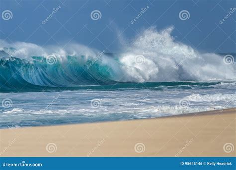 Breaking Ocean Waves On A Hawaiian Sandy Beach Stock Photo Image Of