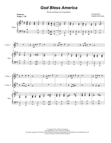 God Bless America Sheet Music Celine Dion Instrumental Duet And Piano