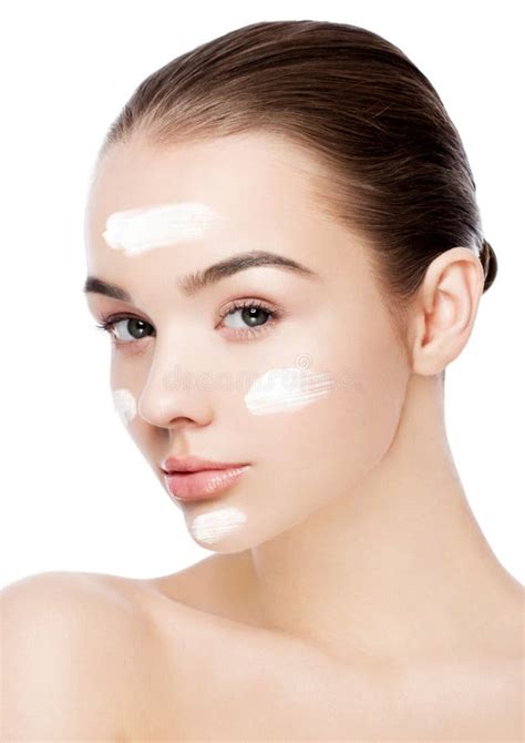 Beauty Girl With Face Cream Natural Makeup Stock Image Image Of Care Glamour 107121567