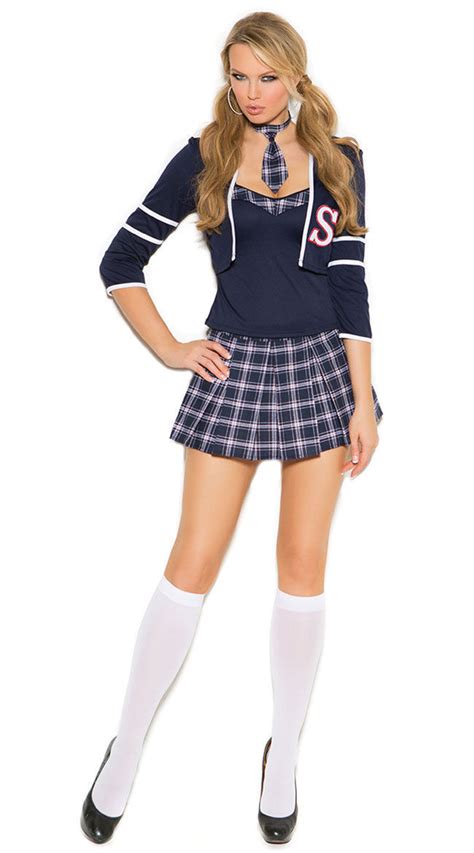 Elegant Moments Sexy Class Distraction Schoolgirl Costume 4pc Navy And Plaid 99004 Women