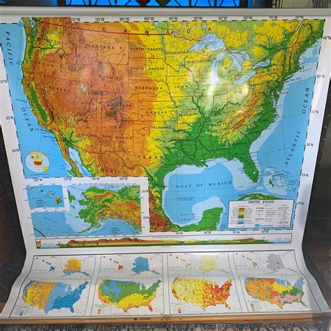Vintage School Maps World Map And Usa Pull Down Map Large Industrial