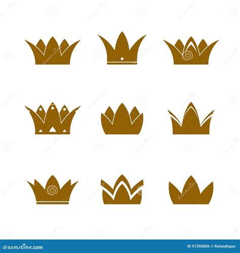 Set Of Golden Vector Crowns And Icons Stock Vector Illustration Of