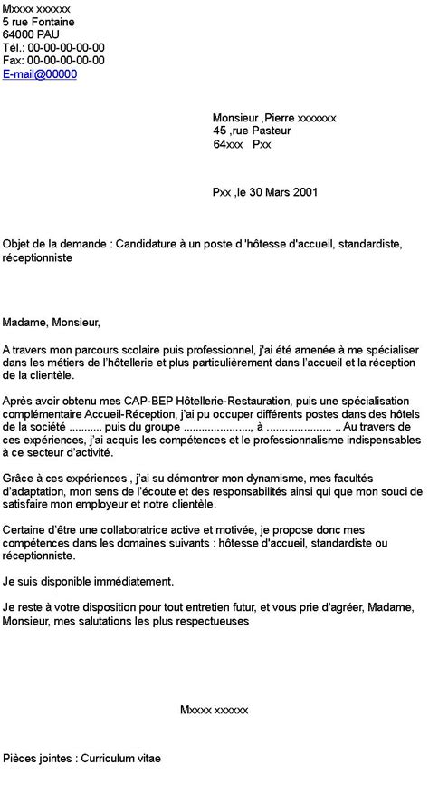 Lettre De Motivation Receptionniste Hotel Lettre Modele