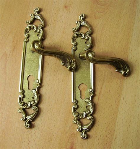 Antique French Door Handles And Finger Plates Brass Hardware Etsy