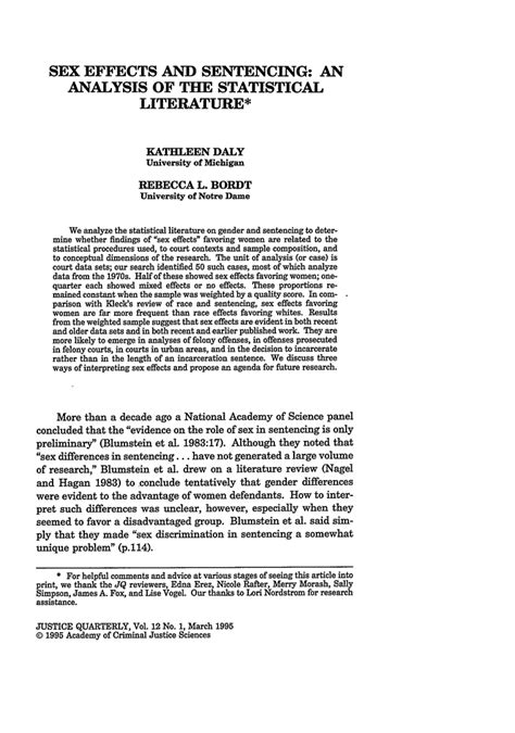 Sex Effects And Sentencing An Analysis Of The Statistical Literature