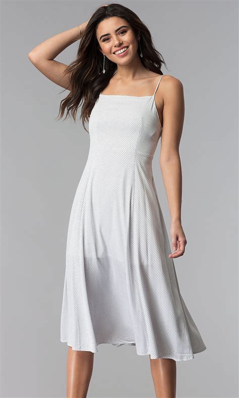 How to dress for a casual party. Knee-Length Casual White Party Dress with Dot Print