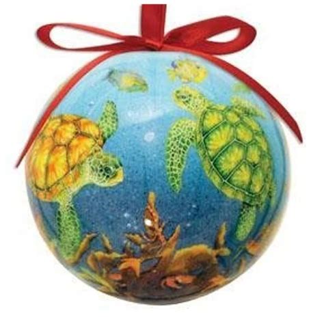 Sea Turtle High Gloss Resin Christmas Ornament Underwater Scene