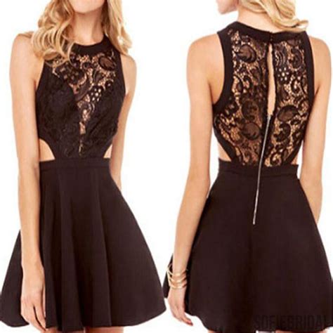 Black Lace Sleeveless Sexy Little Black Dresses Homecoming Prom Dresse