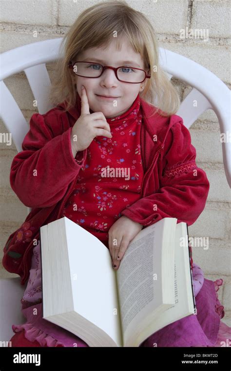 Student Little Girl Reading Book Stock Photo Alamy