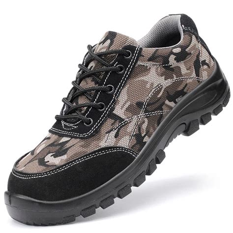 Men Fashion Breathable Mesh Steel Toe Covers Working Safety Shoes Camouflage Big Size Puncture