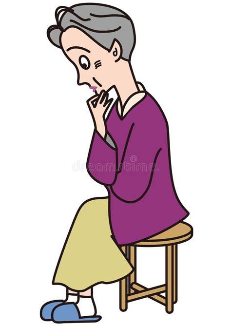 Worried Old Woman Sitting On A Chair And Thinking Stock Illustration