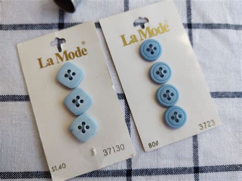Vintage Blue La Mode Buttons 7 La Mode Blue 1980s Buttons Four Hole