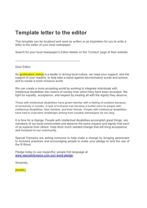 Professional Letter To The Editor Templates Templatearchive