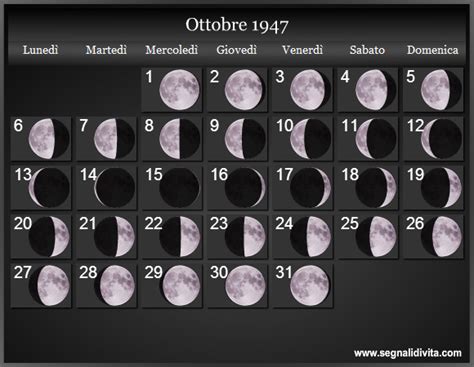Calendario Lunare Ottobre 1947 Fasi Lunari Calendario Lunare