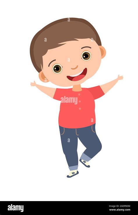 Child Funny Little Boy In Red Clothes Kid Jumps For Joy Charming
