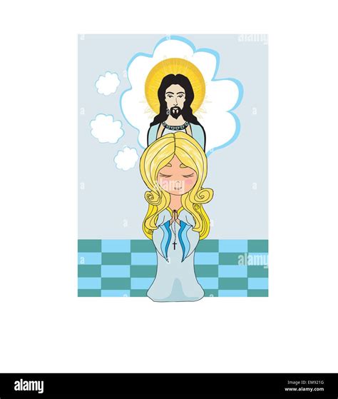 Cute Little Girl Praying To Jesus Stock Vector Image And Art Alamy