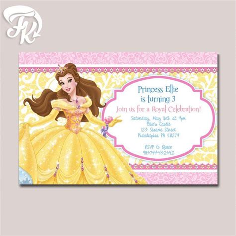 Princess Belle Beauty Disney Birthday Party Card Digital Invitation Kid