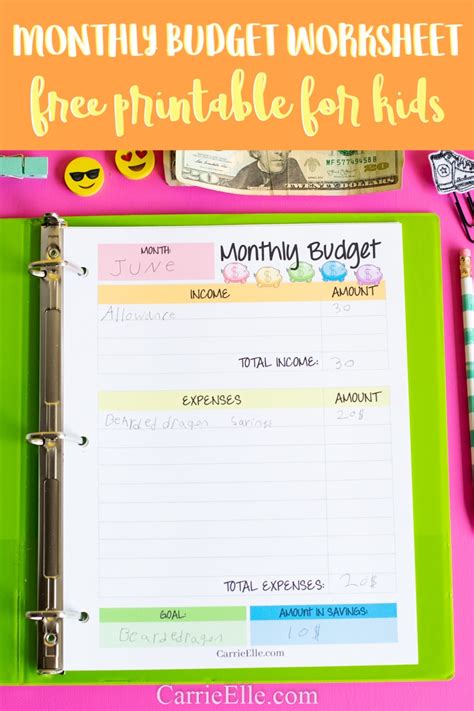 Do you like learning about new things in english? Free Monthly Budget Printable for Kids - Carrie Elle