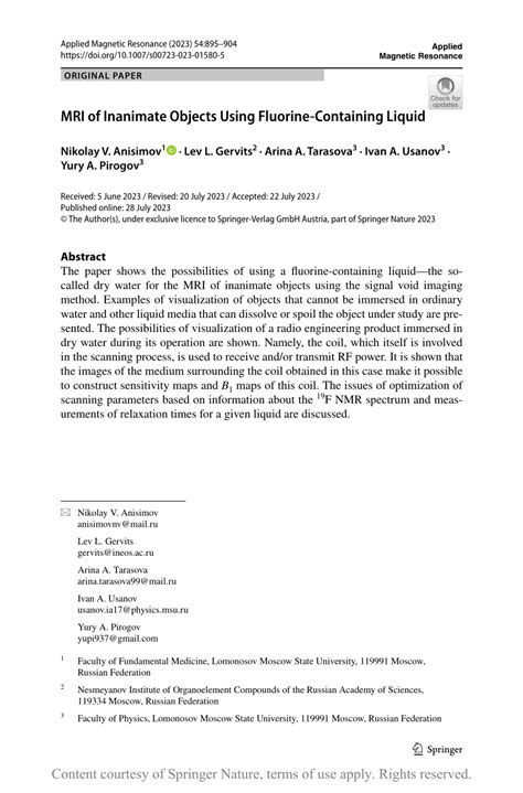 Mri Of Inanimate Objects Using Fluorine Containing Liquid Request Pdf
