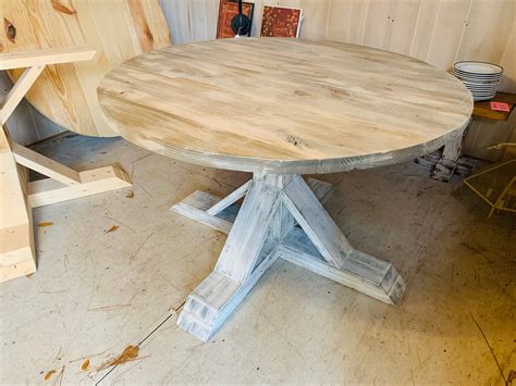 Round Rustic Farmhouse Table Single Pedestal Style Base Etsy