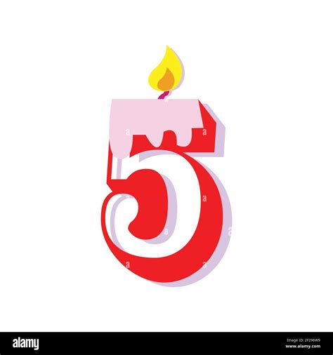 Number Five Birthday Candle On A Clean White Backdrop Stock Vector