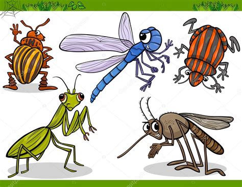 Insectos Felices Conjunto De Dibujos Animados Ilustración — Vector De