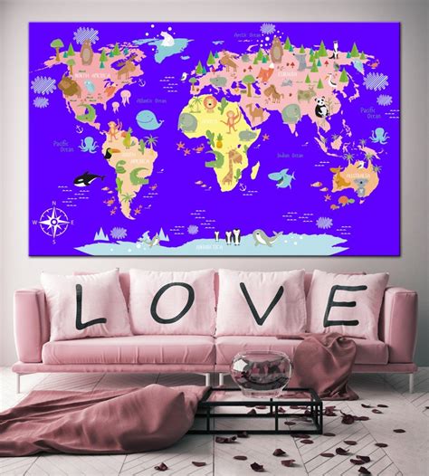 Colorful World Map Print Map Of The World Multi Panel Print Etsy