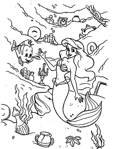 Ariel Playing With Flounder On Disney Princesses Coloring Page Kids