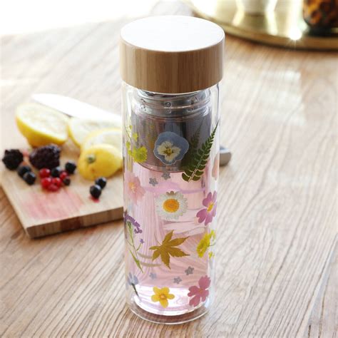 Fabric, plastic, resin, lace, faux jewels & flowers size: Pressed Flowers Glass Water Bottle With Infuser By Lisa ...