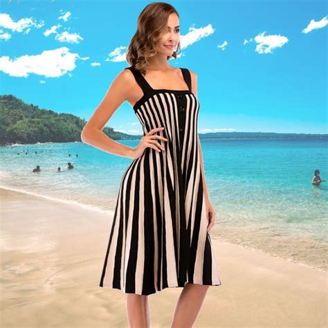 Striped Summer Dress Womens Knee Length Sundress Summer Dresses