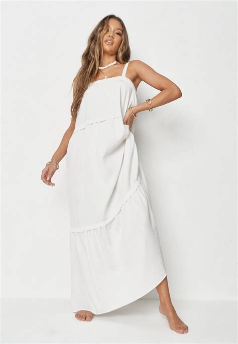 White Linen Look Panelled Beach Cover Up Maxi Dress Missguided