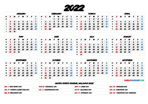 2022 Calendar With Week Numbers And Holidays For Northern Printable