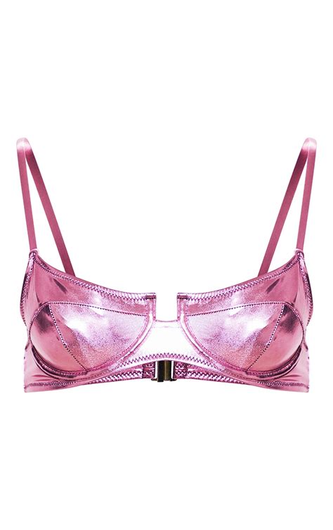 pink metallic underwired bikini top prettylittlething usa