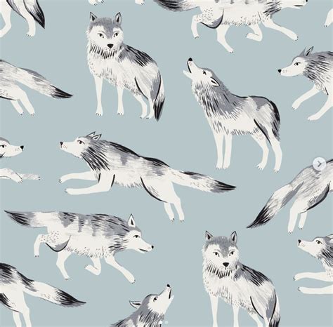 Beautiful Wolves Repeat Surface Pattern Design Animal Illustration