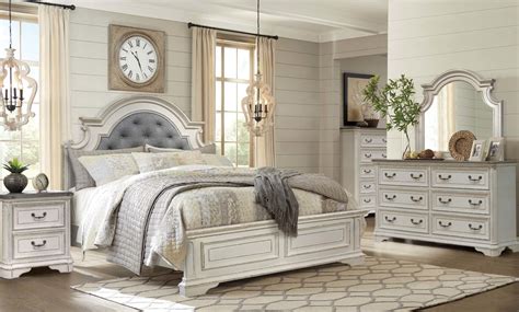 Free shipping on all orders over $35. Country Distressed Whitewash Upholstered King Bedroom Set ...