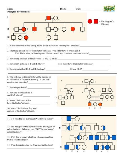 Biology is brought to you with support from the. Pedigree Worksheet Answer Key Hitchhikers Thumb | Free ...