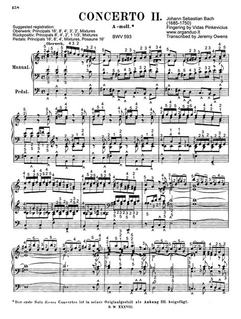 Organ Concerto No 2 In A Minor Bwv 593 By Johann Sebastian Bach With