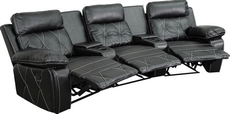 Shop our huge selection of both manual and power recline seating, on sale now! Reel Comfort Series 3-Seat Reclining Black Leather Theater ...